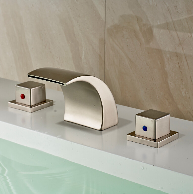 Quito Brushed Nickel Deck Mount Double Handled Bathtub Faucet.